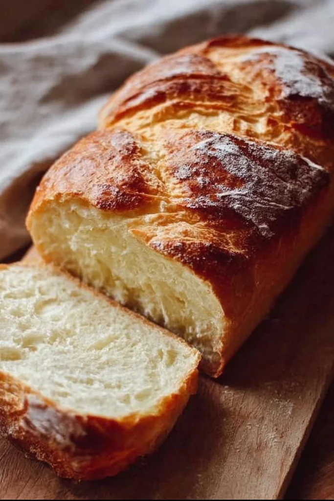 Loaf of homemade 2-ingredient protein bread on a wooden cutting board.