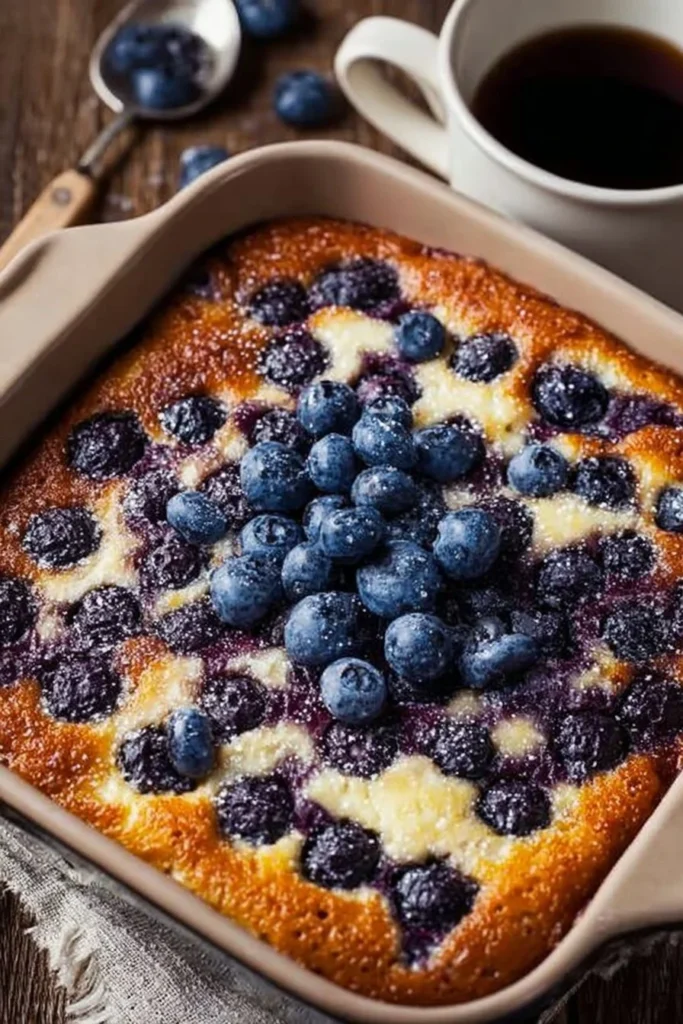 Blueberry Cottage Cheese Breakfast Bake served in a light-colored dish
