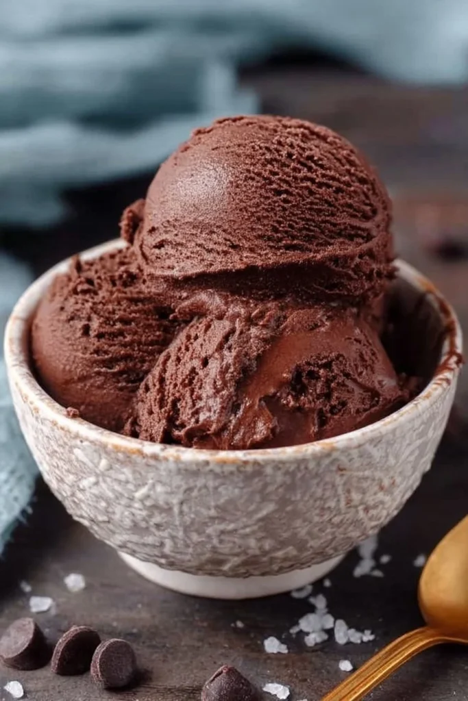 Delicious Chocolate Cottage Cheese Ice Cream served in a bowl with toppings