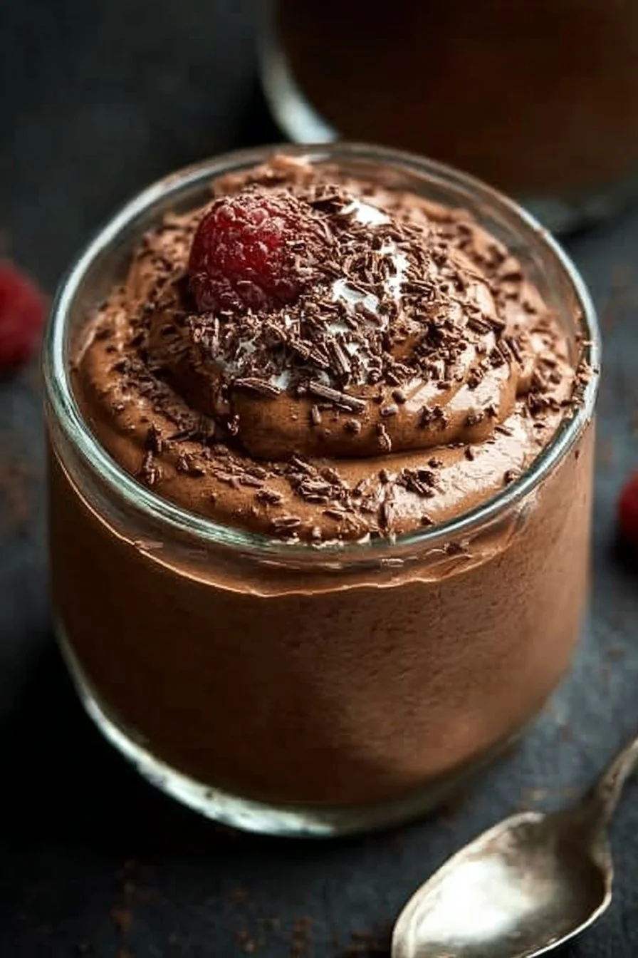 Delicious Chocolate Protein Pudding in a bowl with chocolate shavings on top