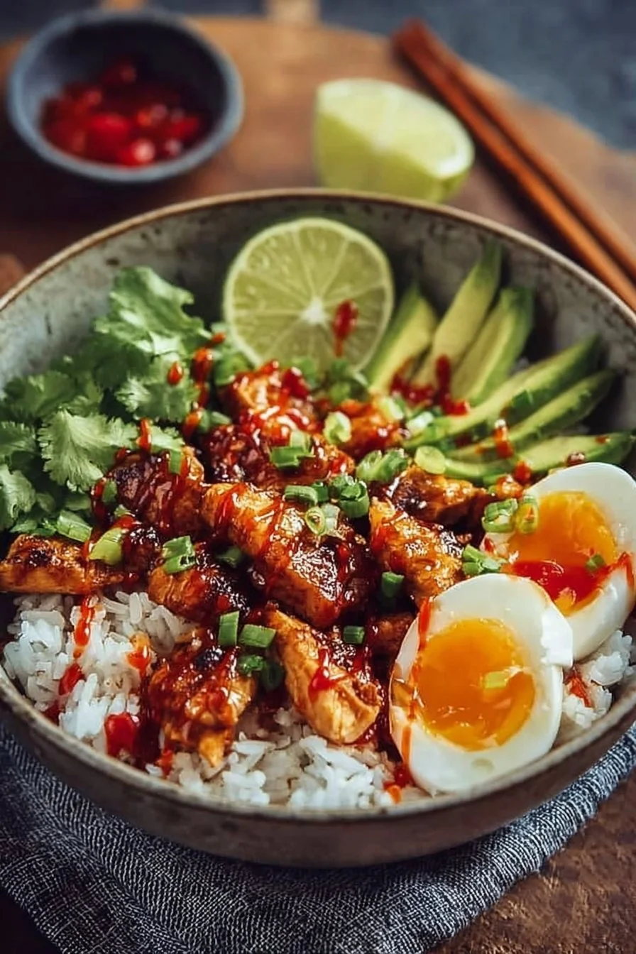Delicious Coconut Chicken Rice Bowl with vibrant toppings and coconut flavor