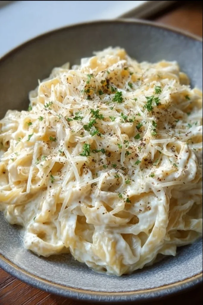 Creamy Cottage Cheese Alfredo sauce served over pasta with herbs