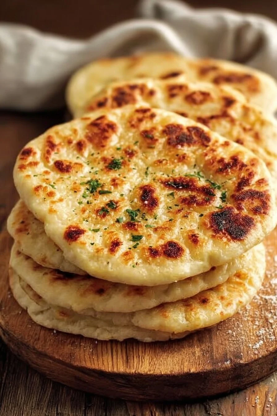 Homemade Cottage Cheese Flatbread topped with fresh herbs and ingredients.