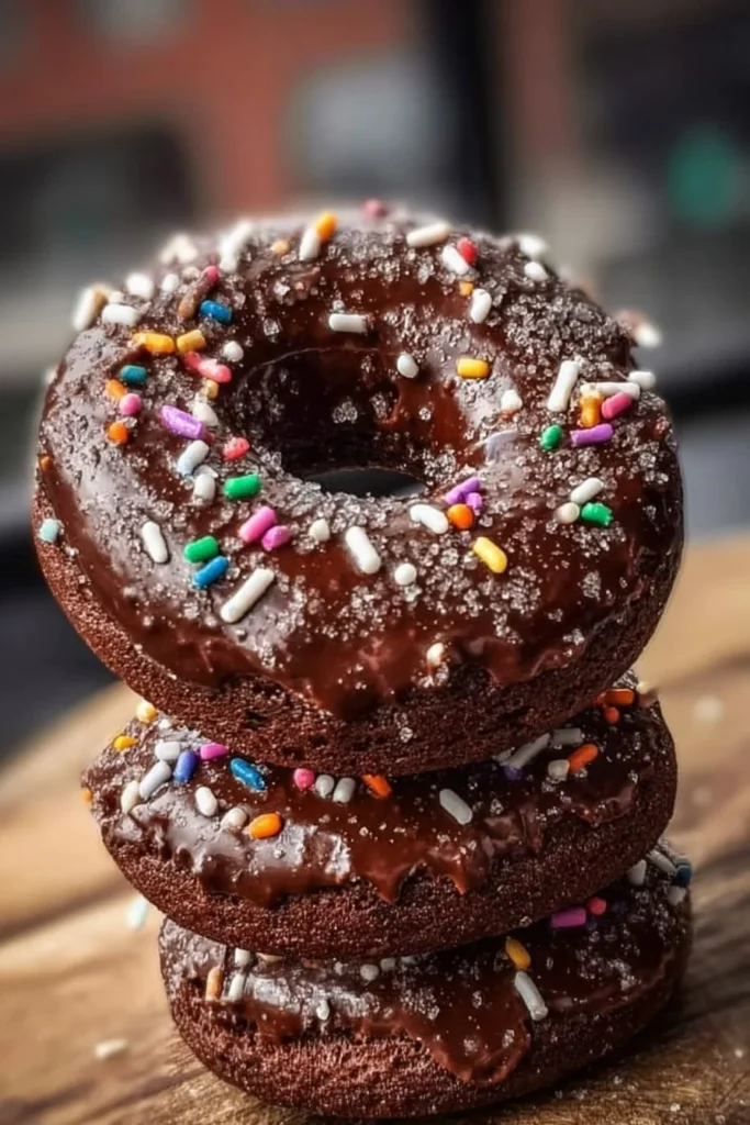 Double chocolate protein donuts with low calories and rich flavor