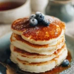 Fluffy high-protein Greek yogurt pancakes stacked on a plate with syrup