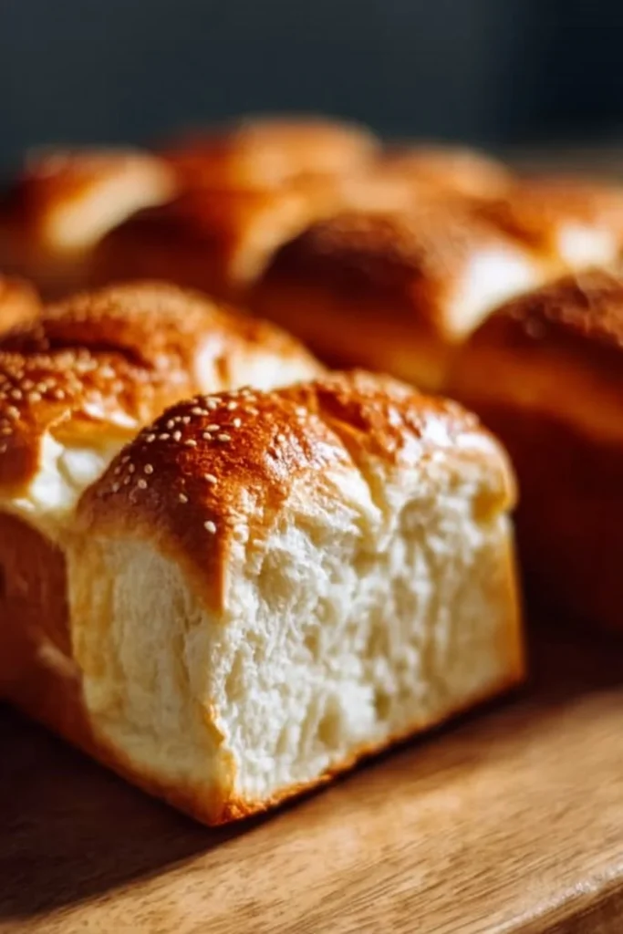 Fluffy zero carb yogurt bread loaf with ingredients on a table.