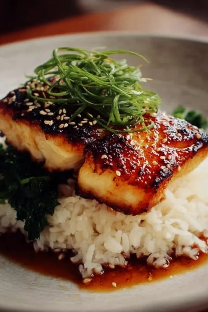 Delicious plate of Ginger Soy Glazed Cod served with vegetables