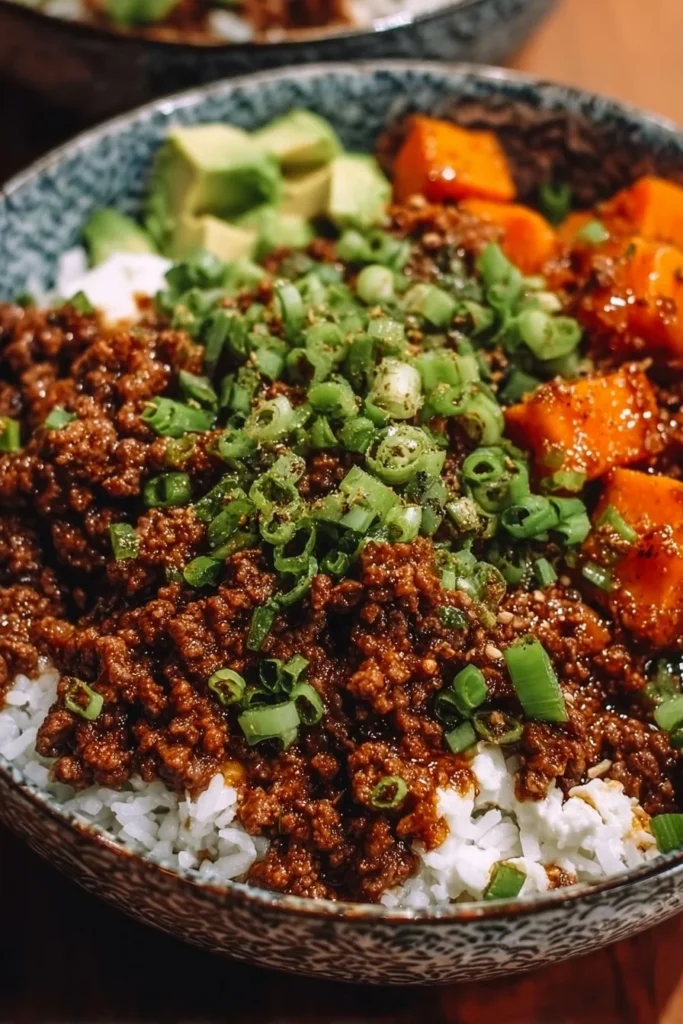 Delicious Ground Beef Hot Honey Bowl with savory beef and spicy honey drizzle