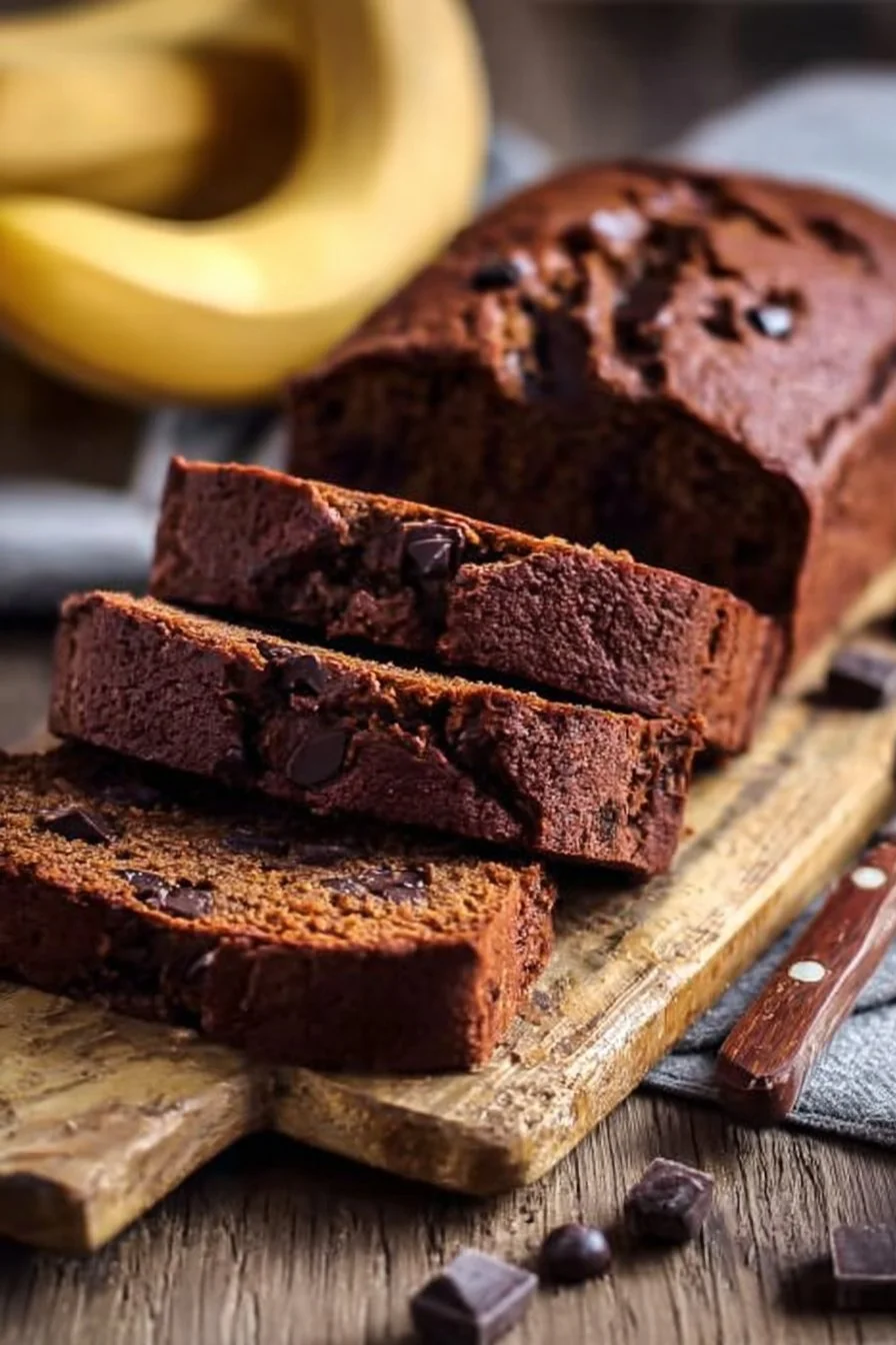 High protein chocolate banana bread loaf fresh out of the oven