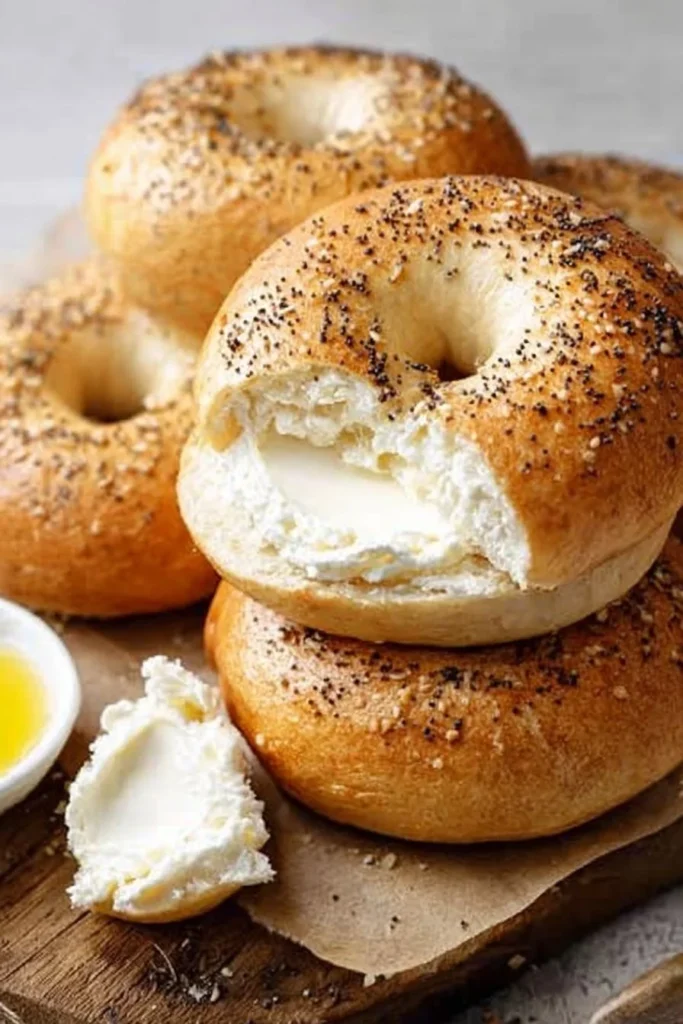 High protein cottage cheese bagels topped with seeds and herbs