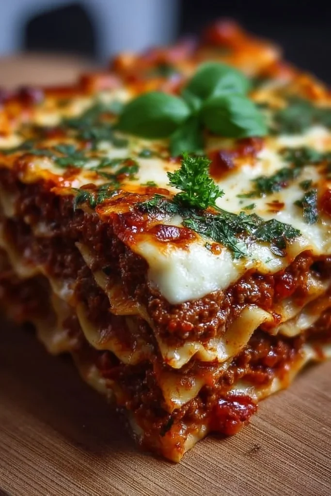 High protein lasagna with 30g protein per serving, a healthy Italian classic.