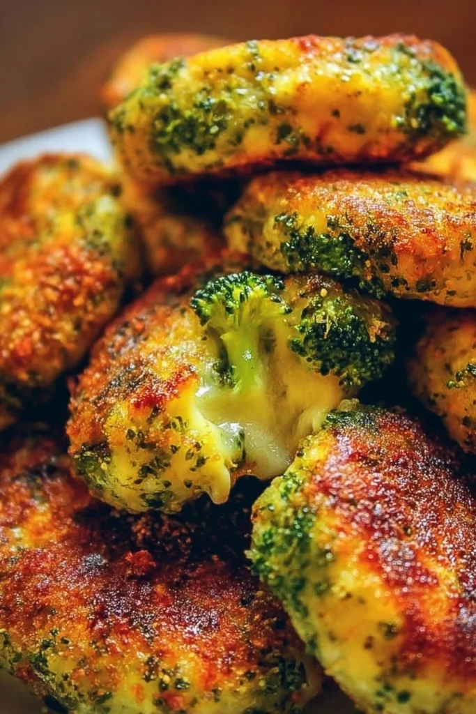 Low-carb crispy broccoli cheese rounds served on a plate