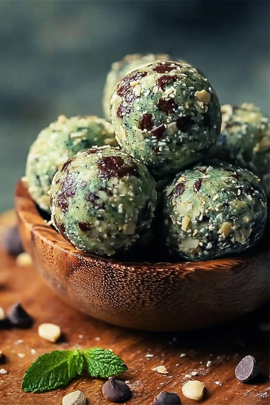 Mint Chocolate Chip Protein Balls 2 Mint Chocolate Chip Protein Balls made with natural ingredients for a healthy snack