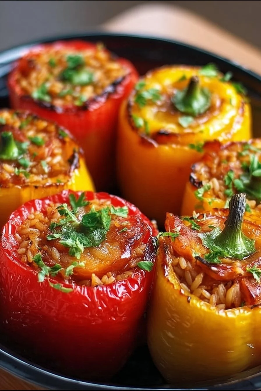 Teriyaki chicken stuffed peppers with vibrant veggies and savory sauce