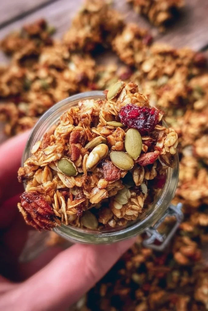 Bowl of healthy homemade granola with nuts and dried fruits