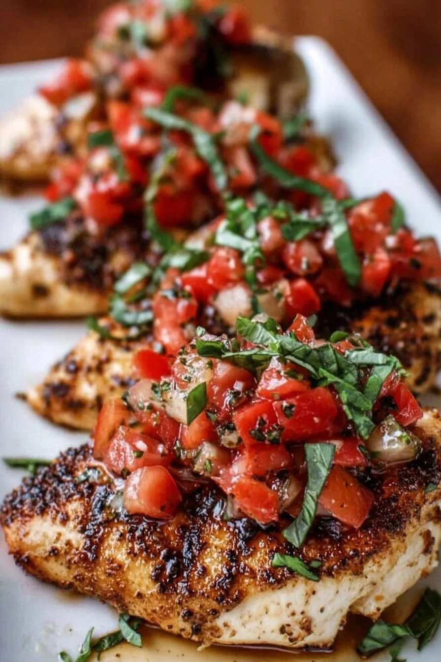 30-Minute Bruschetta Chicken recipe grilled or baked with fresh toppings