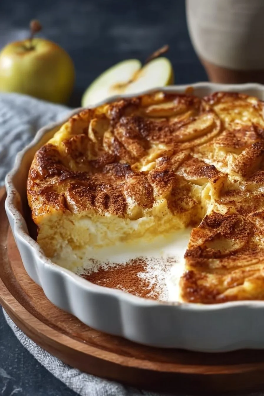 Apple Cinnamon Cottage Cheese Bake 3 Apple Cinnamon Cottage Cheese Bake served with a sprinkle of cinnamon.