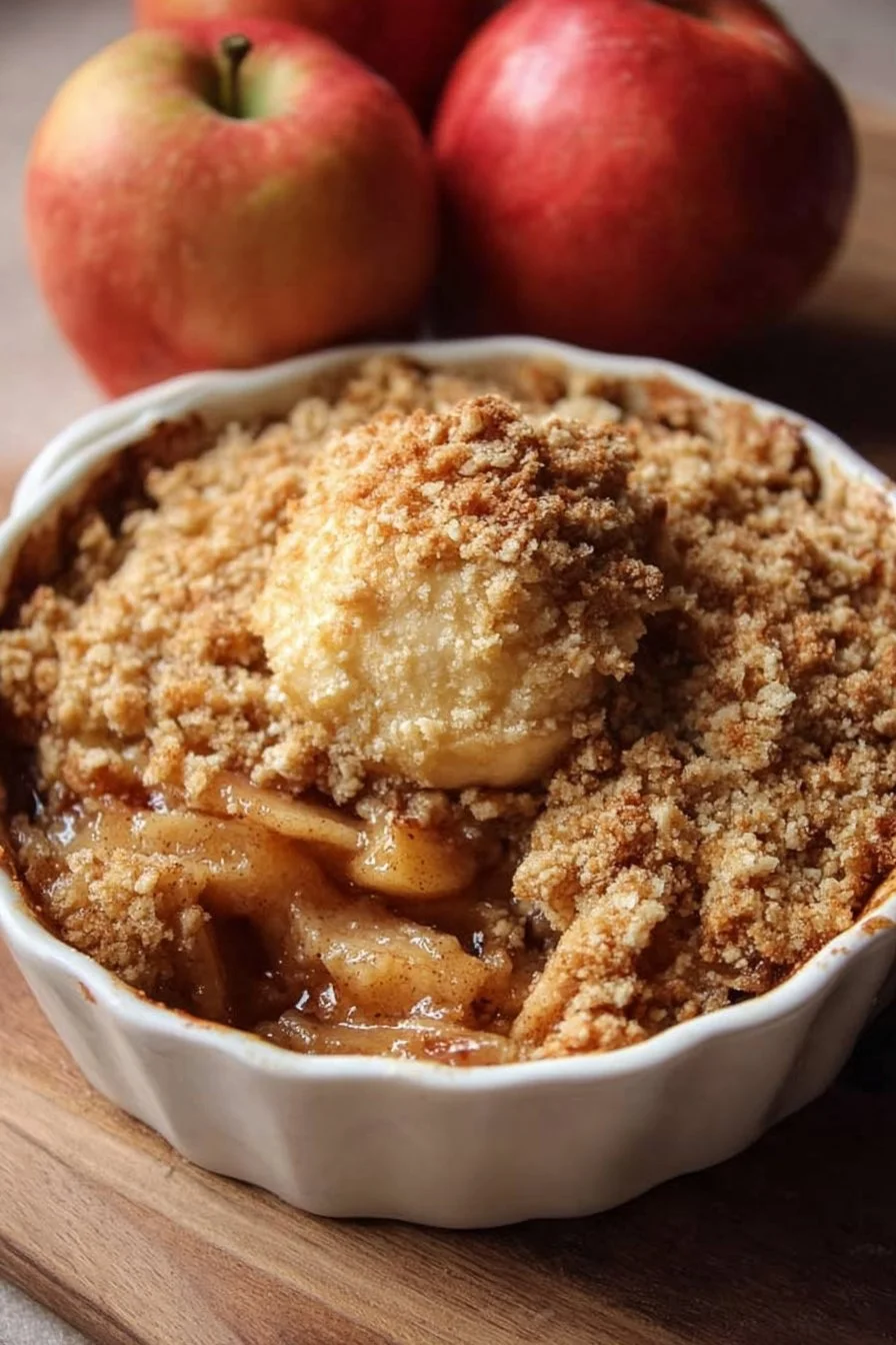 Apple Crumble 2 Delicious homemade apple crumble with golden topping and fresh apples