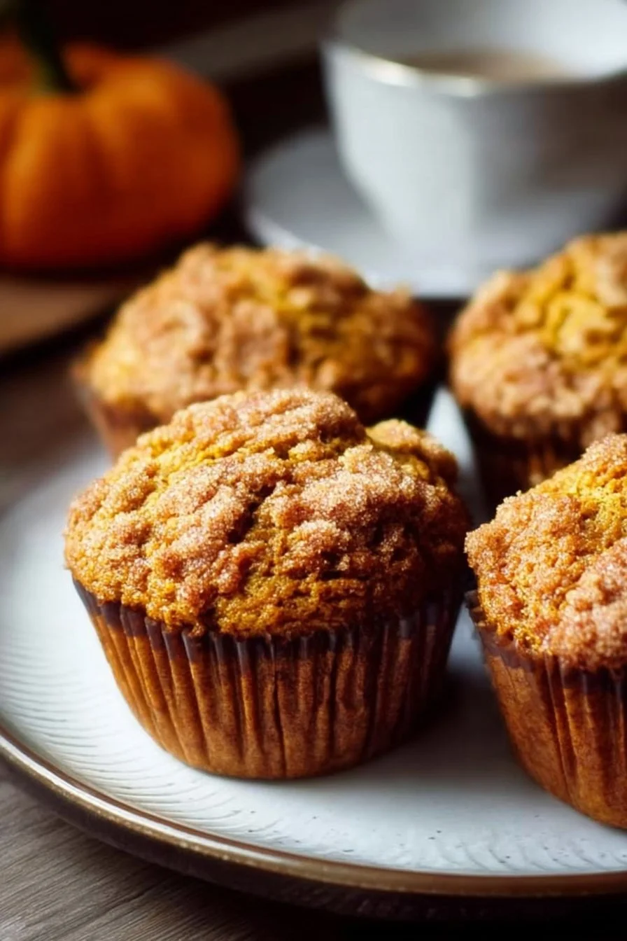 Freshly baked apple pumpkin muffins topped with cinnamon and nuts