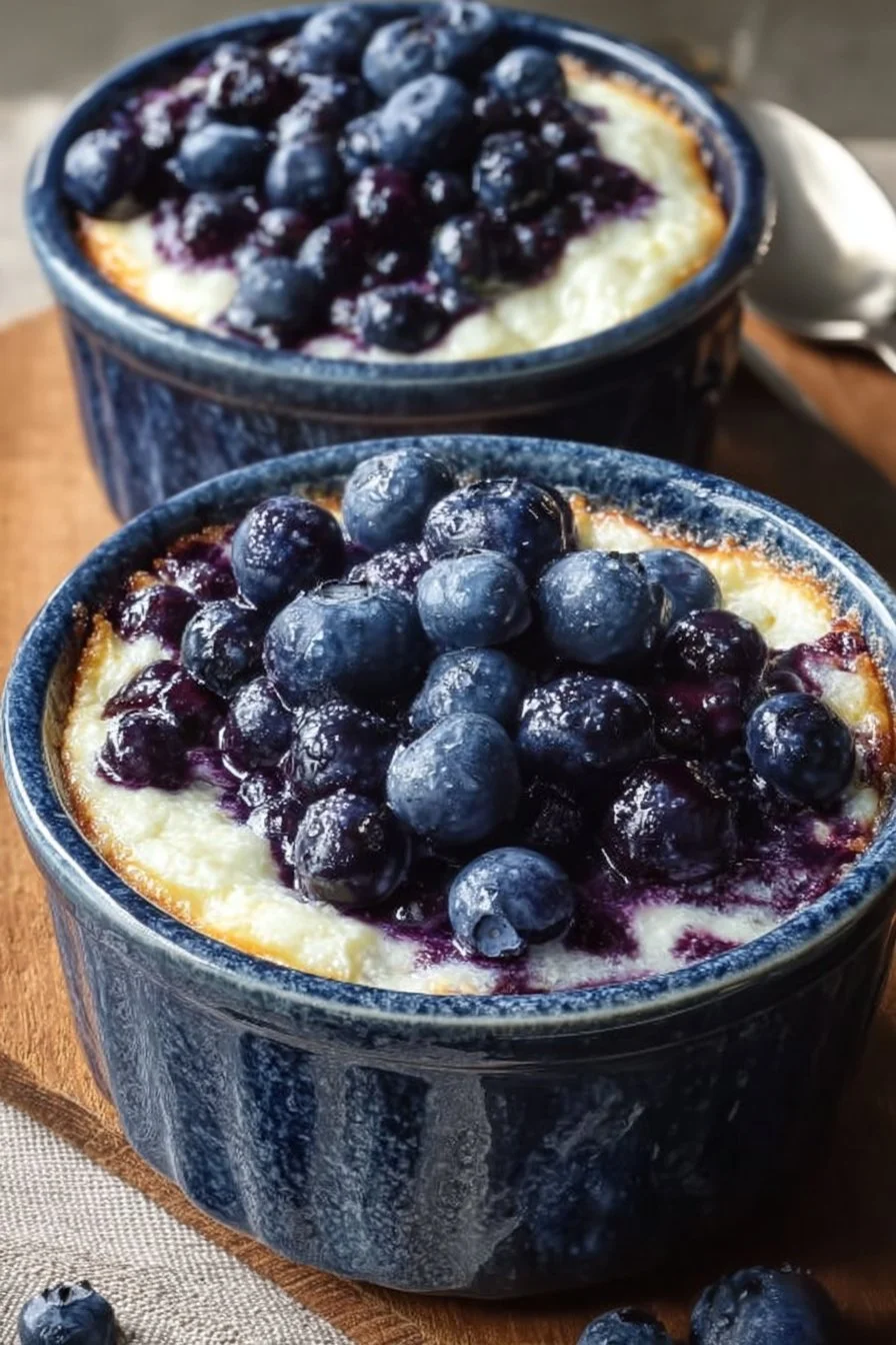 Baked blueberry cottage cheese bowls topped with fresh blueberries and granola