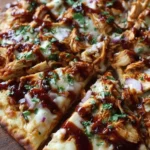 BBQ Chicken Flatbread topped with fresh herbs and cheese