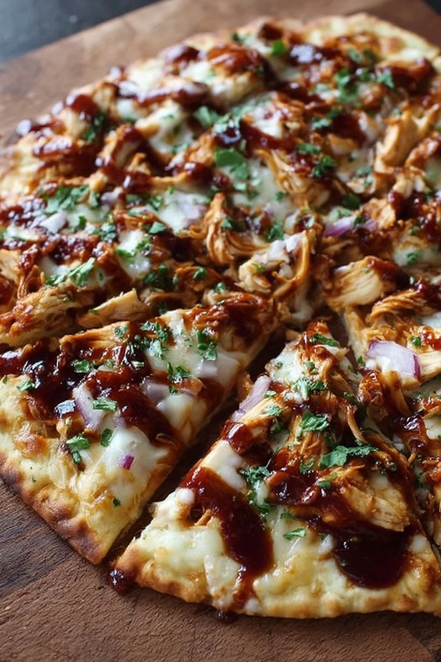 BBQ Chicken Flatbread 3 BBQ Chicken Flatbread topped with fresh herbs and cheese
