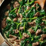 Beef and Spinach Skillet cooked with fresh vegetables and spices