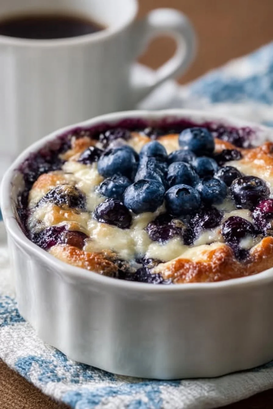 Blueberry Cottage Cheese Breakfast Bake 3 Blueberry cottage cheese breakfast bake served in a dish