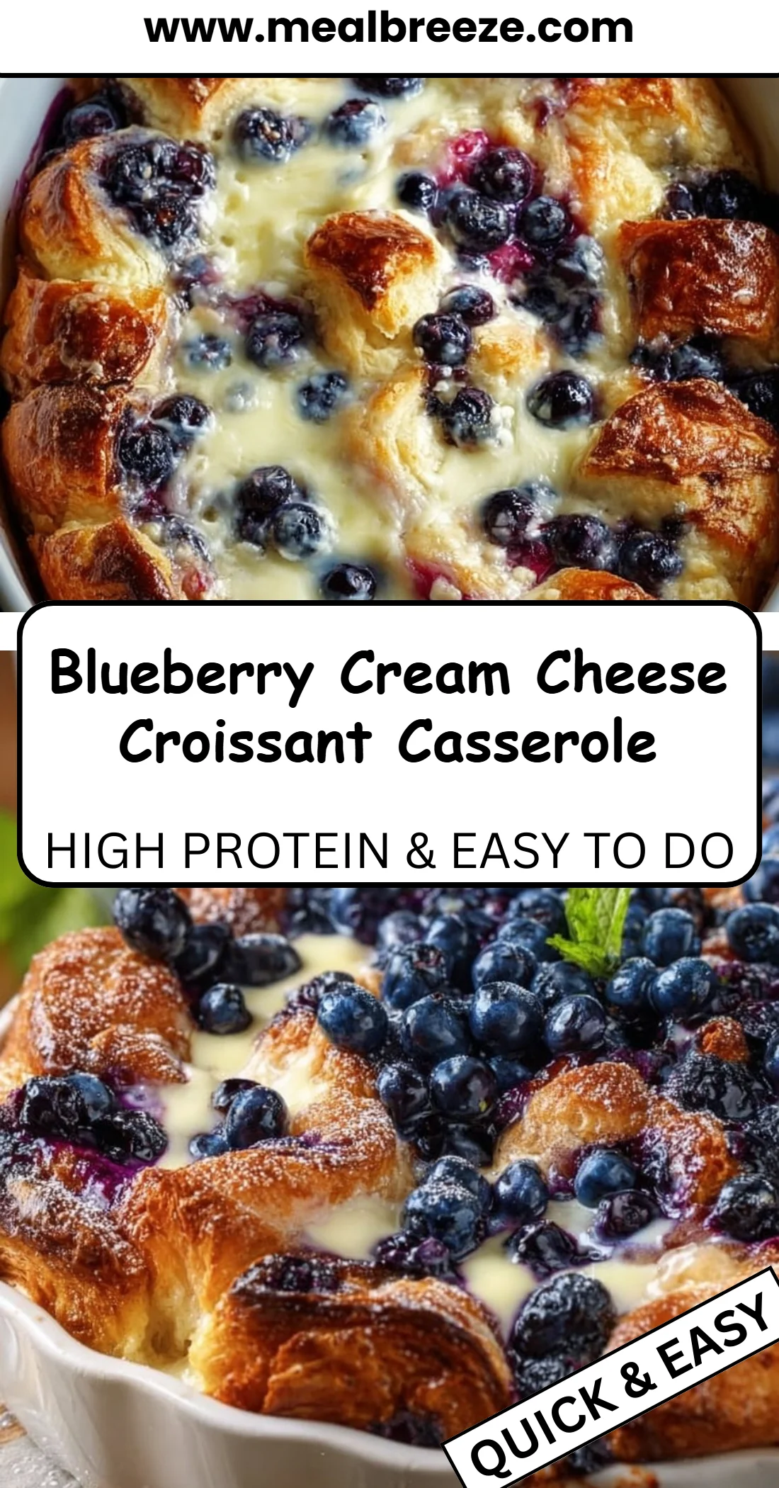 Blueberry Cream Cheese Croissant Casserole