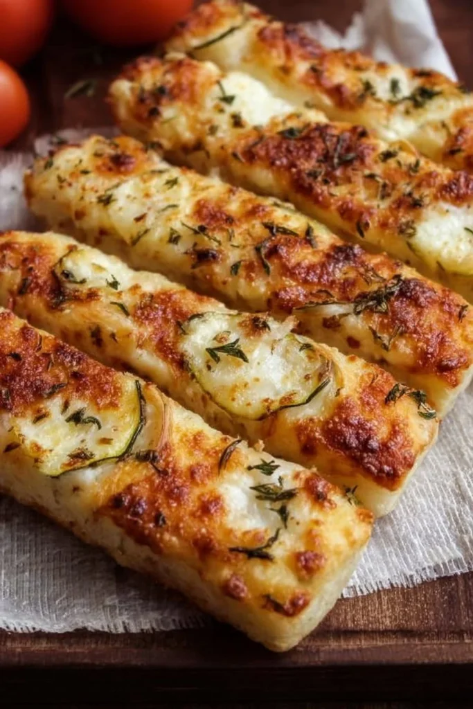 Cheesy garlic breadsticks served with marinara sauce