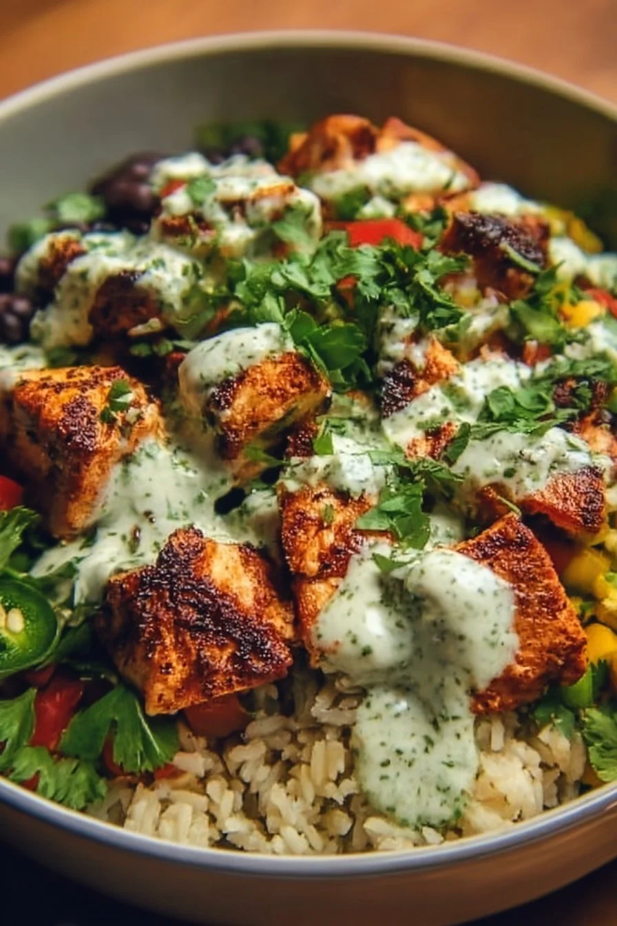 Delicious Chipotle Chicken Bowl with fresh toppings and sauces