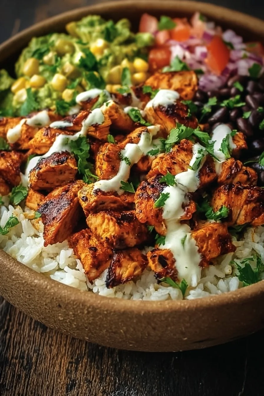 Chipotle Chicken Bowl 3 Delicious Chipotle Chicken Bowl with fresh ingredients and vibrant colors