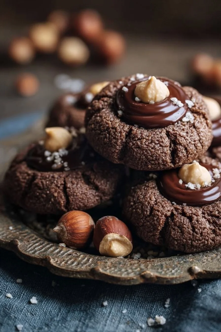 Delicious homemade Chocolate Hazelnut Cookies on a baking tray.