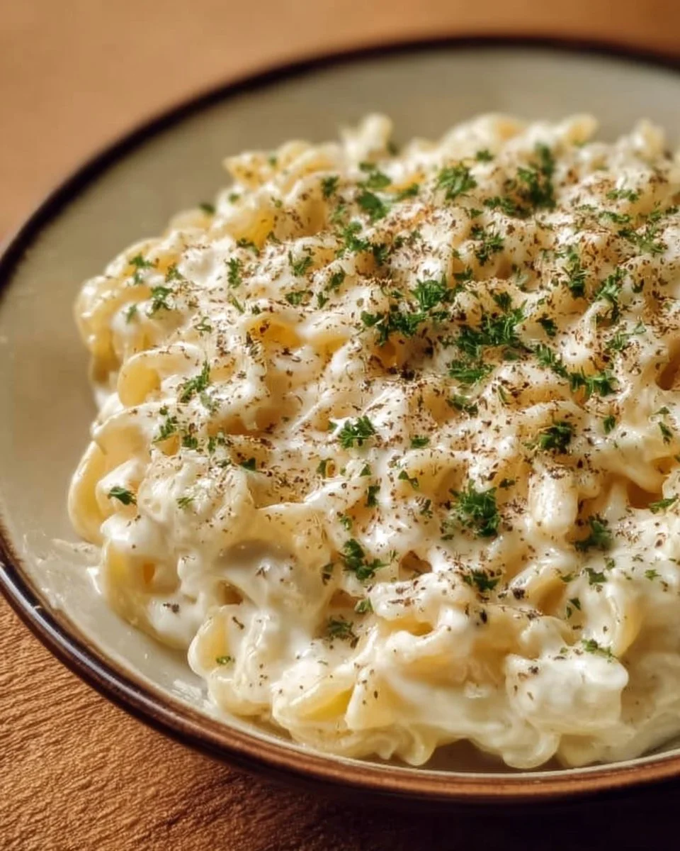 Creamy Cottage Cheese Alfredo sauce over pasta