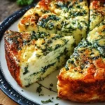 Cottage cheese and spinach crustless quiche served on a plate