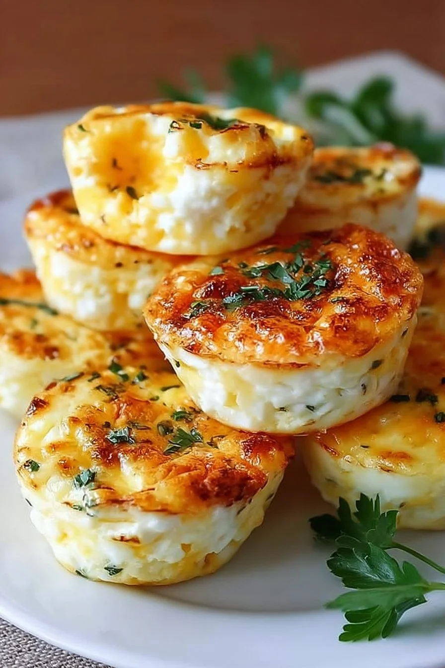 Healthy Cottage Cheese Egg Bites served on a plate with fresh herbs