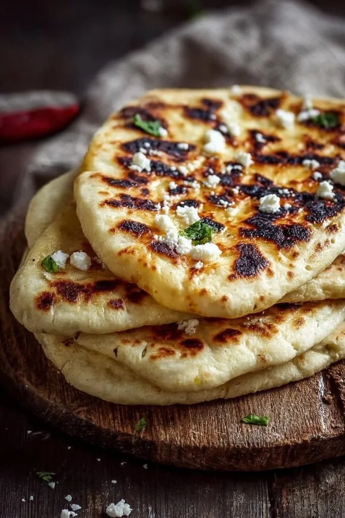 Cottage cheese flatbread topped with fresh herbs and ingredients