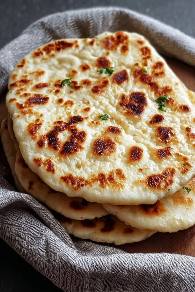 Homemade Cottage Cheese Flatbread topped with fresh herbs