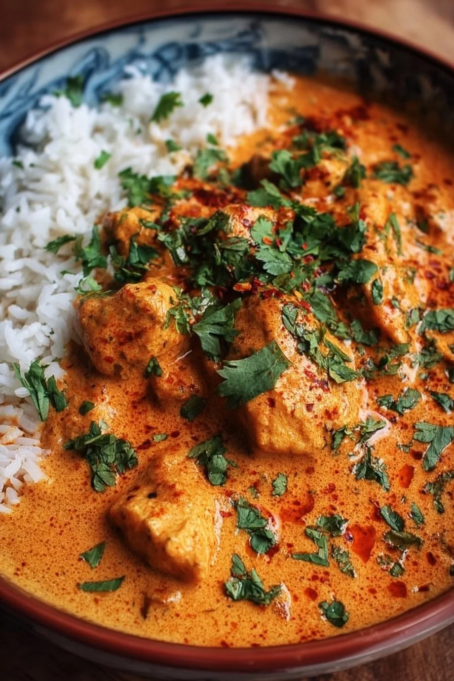 Creamy Coconut Chicken Tikka Masala 3 Creamy Coconut Chicken Tikka Masala served with rice and garnished with cilantro
