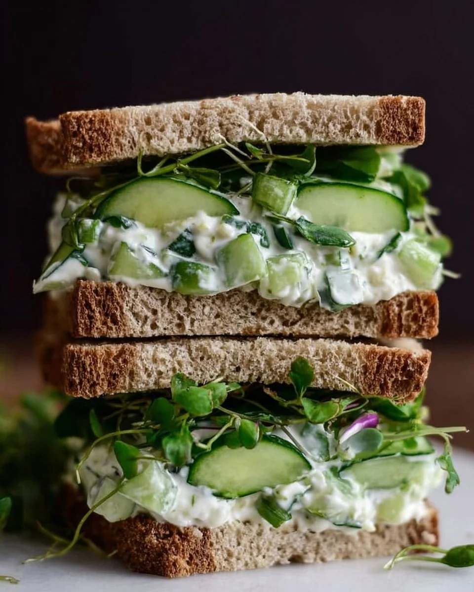 Easy cucumber salad sandwiches with fresh ingredients on a plate