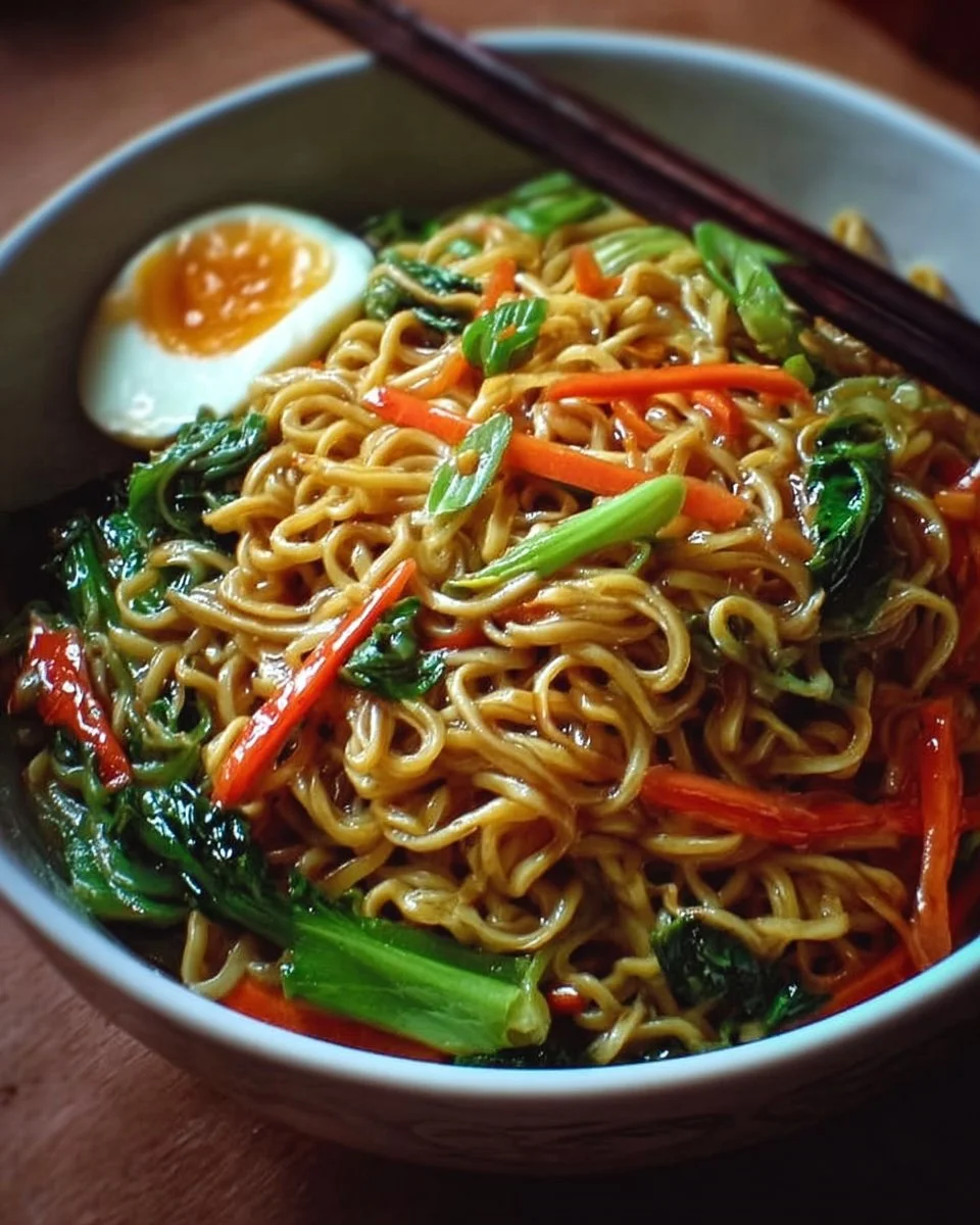Delicious Easy Lo Mein noodles served with vegetables and sauce