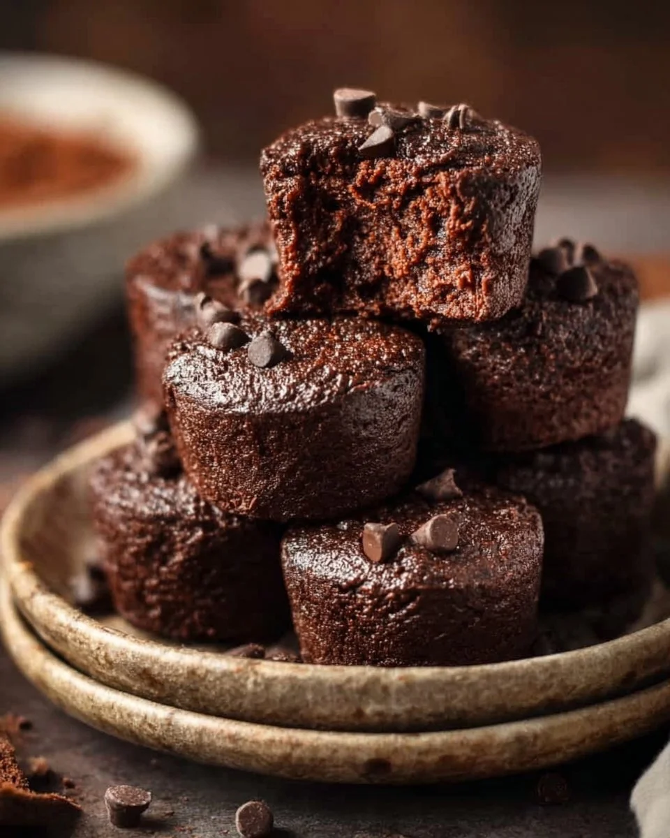 Flourless chocolate protein brownie bites on a plate, healthy dessert option
