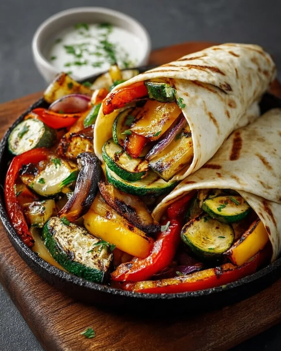 Grilled veggie wraps with colorful vegetables and healthy ingredients