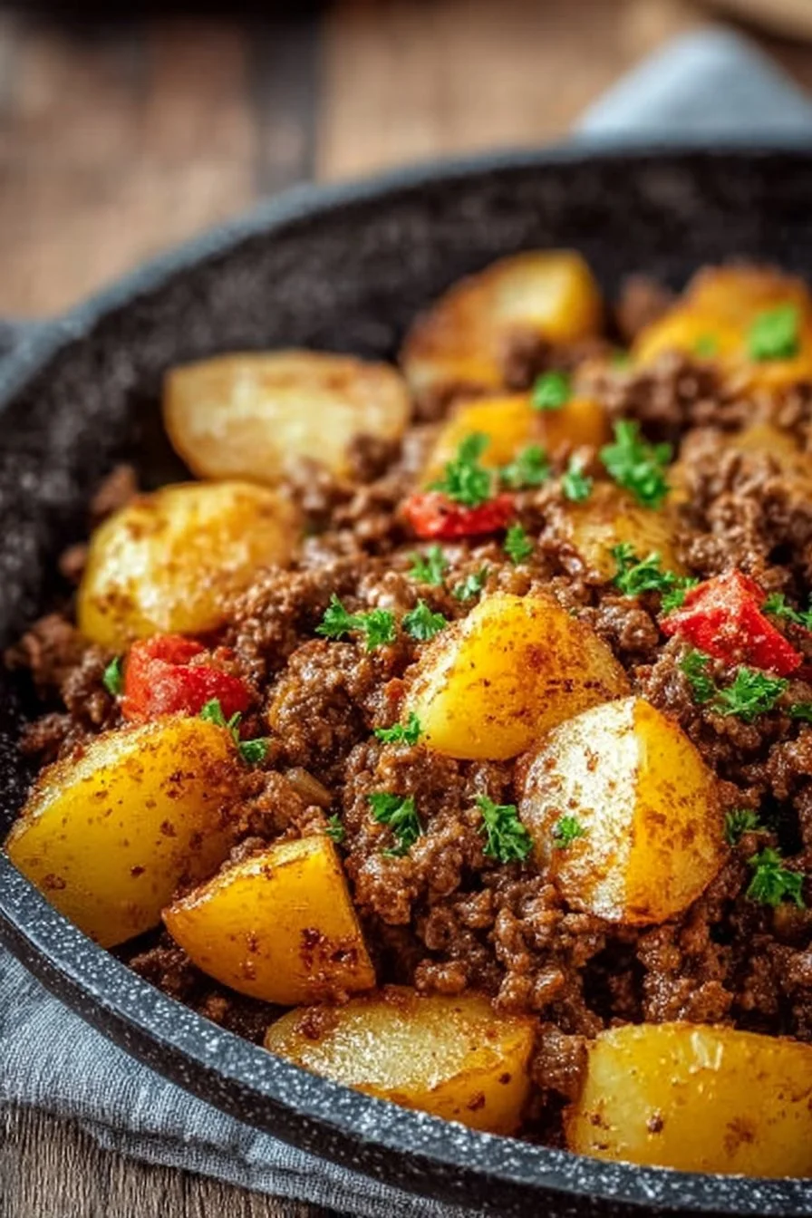 Ground Beef and Potatoes 4 A delicious dish of ground beef and potatoes served in a bowl.