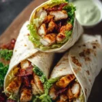Healthy air fryer chicken wraps with fresh vegetables and seasoning