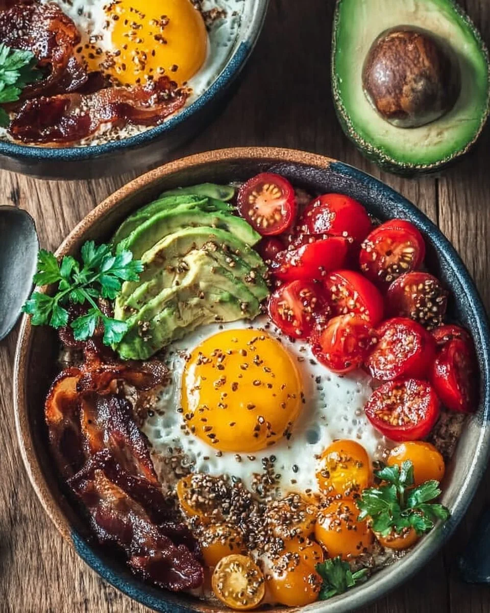 High Protein Breakfast Bowls 2 Delicious high protein breakfast bowls topped with fresh fruits and nuts.