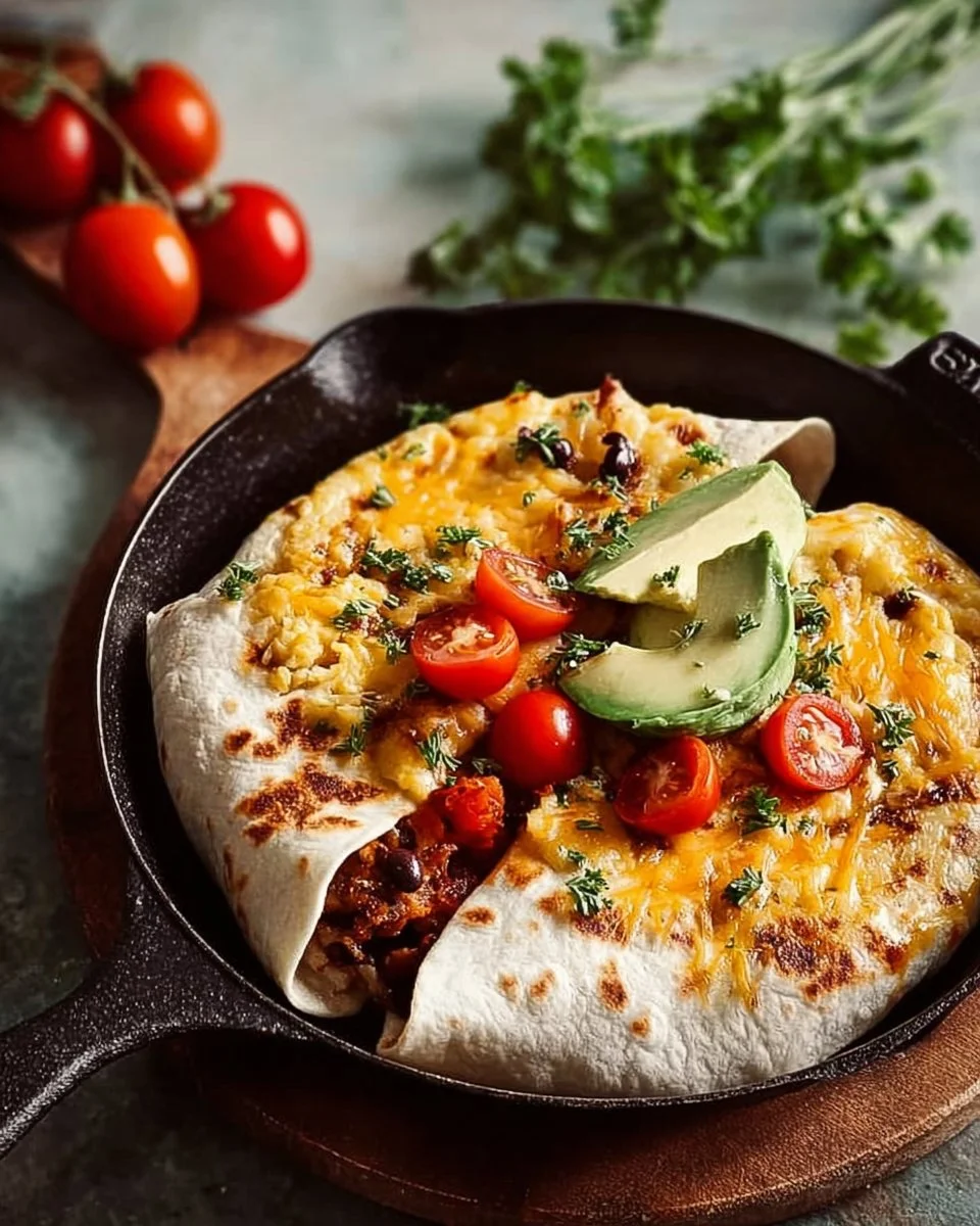 High-protein breakfast burrito filled with eggs, beans, and veggies