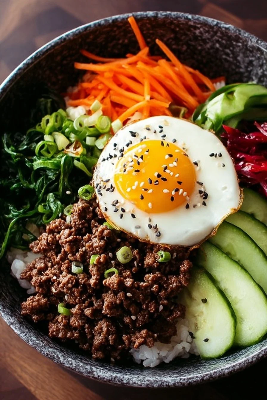 Delicious Korean Ground Beef Bowl served with rice and vegetables