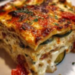 Loaded Veggie White Lasagna with creamy sauce and colorful vegetables.