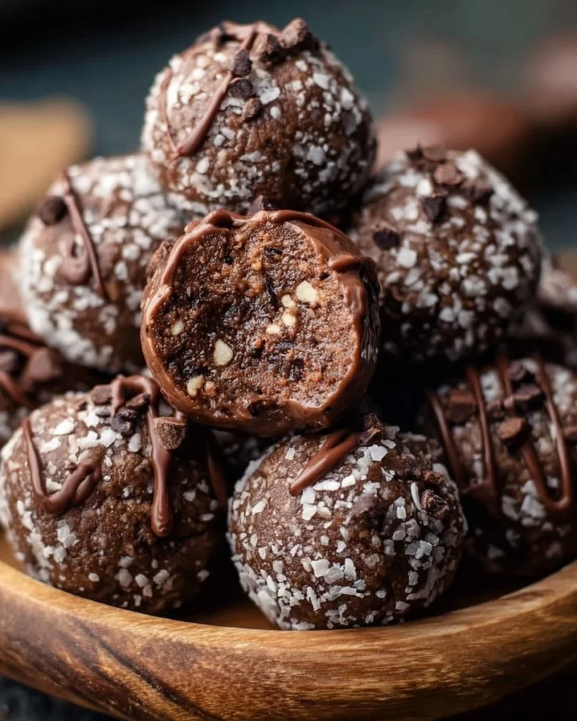 No-bake cottage cheese brownie batter protein bites on a plate